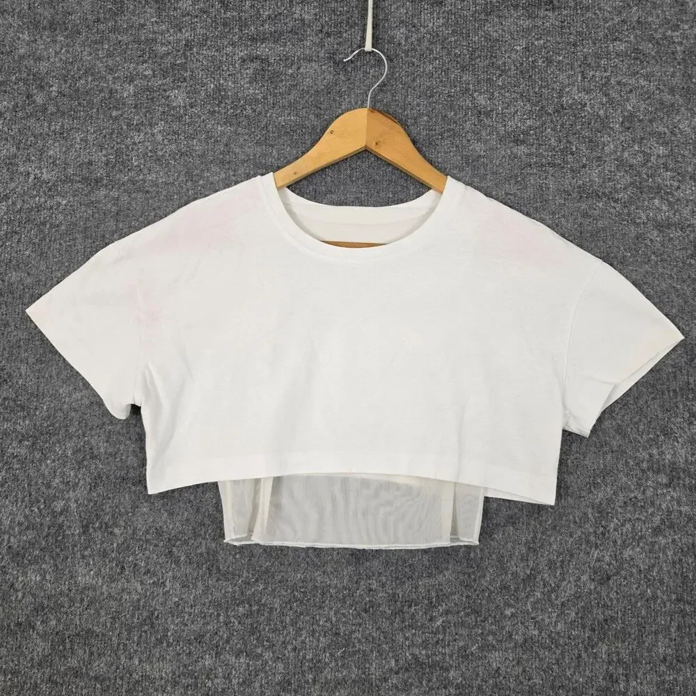 Alo Yoga Top Women Small Made You Look Cropped Tee White Layered Casual Yoga